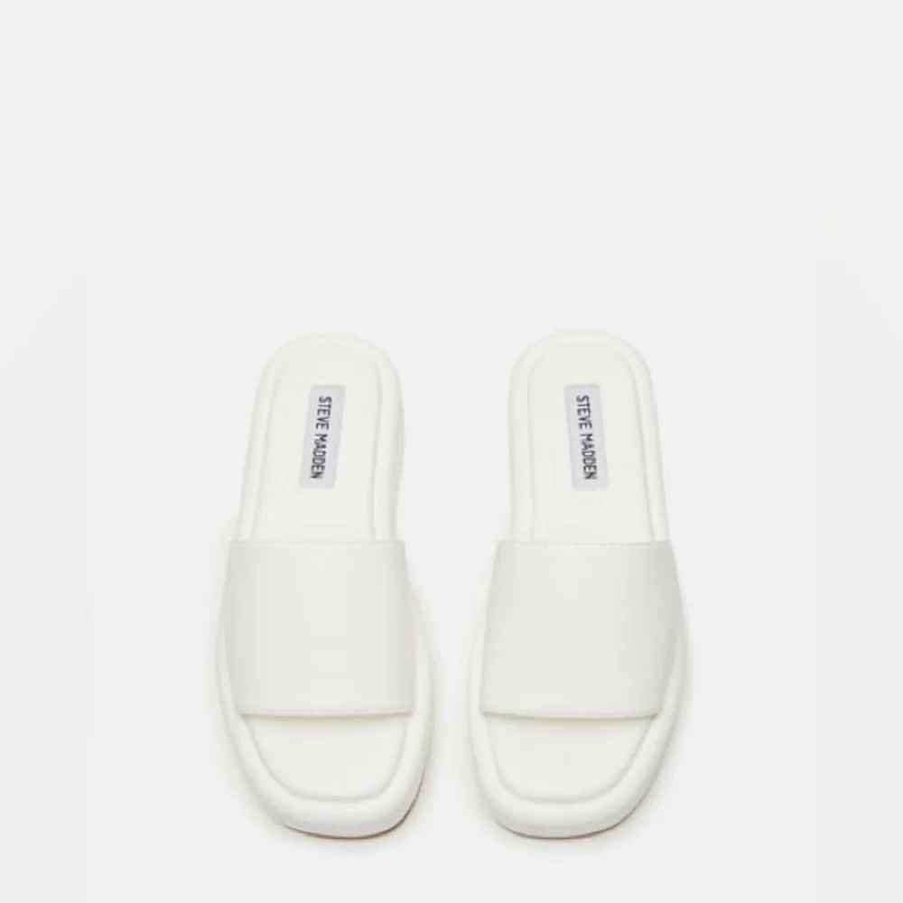 STEVE MADDEN White Platform Square Toe Flat Wedge Beach Slides Sandals Leather - Picture 5 of 16